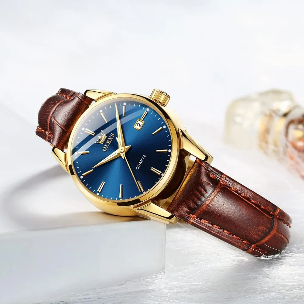 3ATM Waterproof Female Wrist Watch vibrant OLEVS Leather Women Watches Ladies Dress Analog Quartz Date Classic Luminous Leather Strap 
