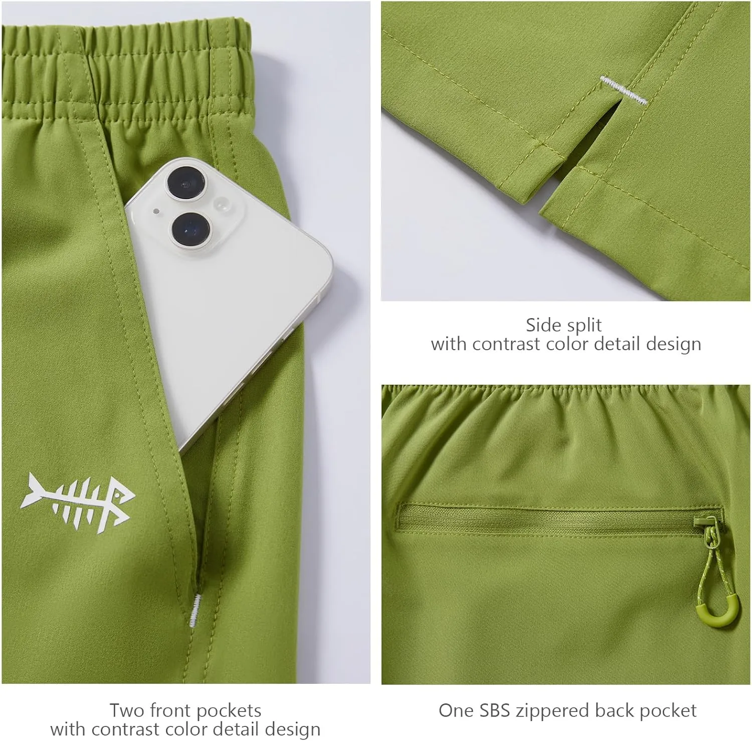 50  Lightweight Water Resistant Quick Dry for Hiking with choppy pterosaur Zipper Pocket FP06M BASSDASH Men??s 7?? Fishing Shorts UPF 