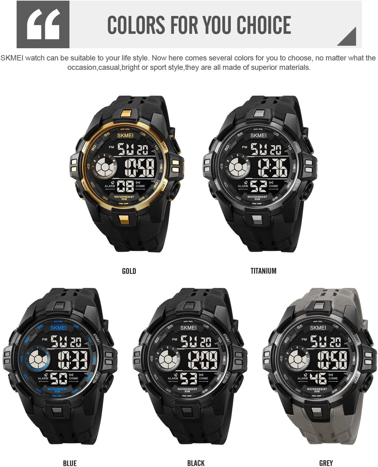 50M Waterproof Date Calendar Alarm Luminous Back Light Week engender crawl Display Casual Lightweight Black Wristwatch CARLIEN Mens Digital Multifunction EL Light Stopwatch Chronograph Outdoor Sports Watch 