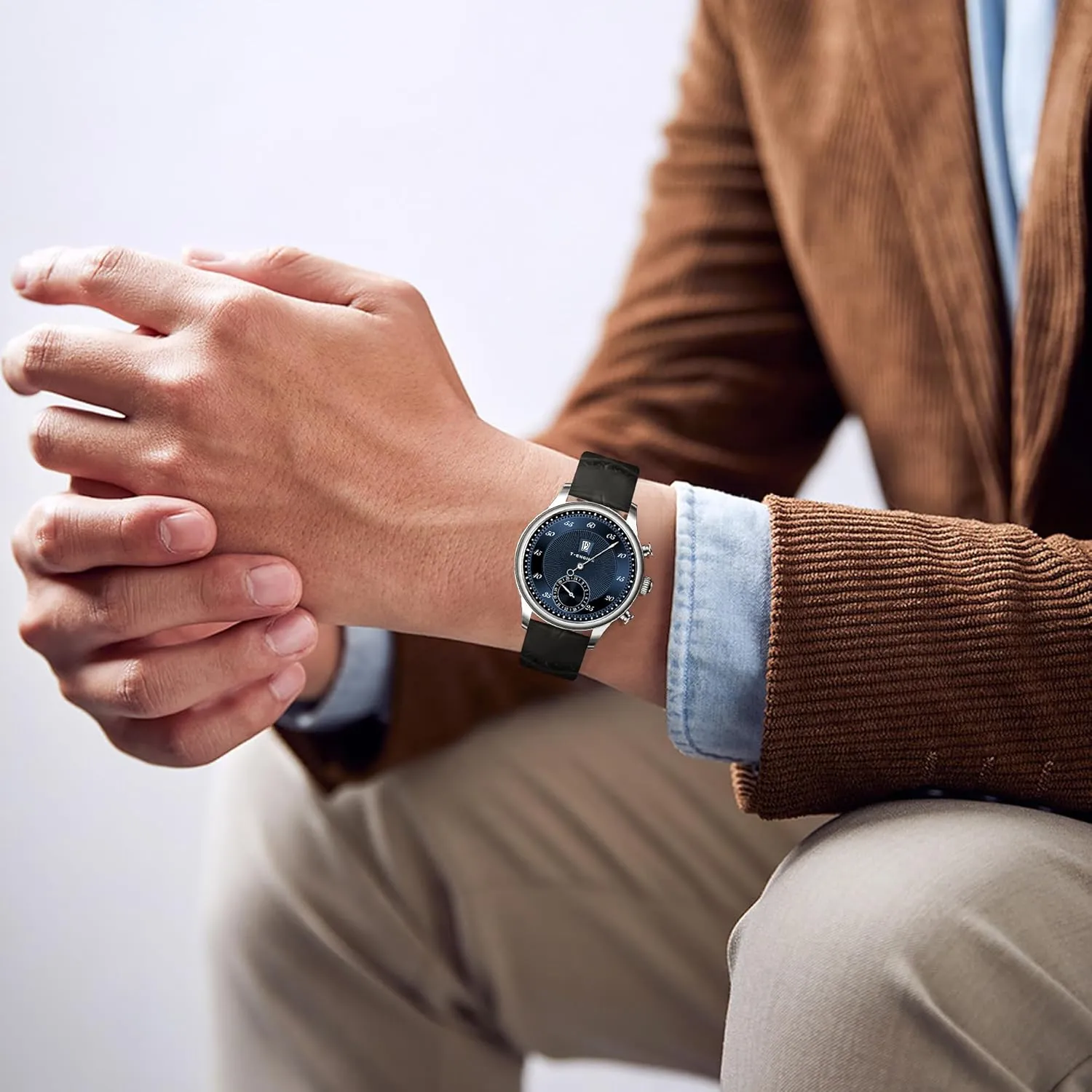 50M Waterproof with Leather pick sulfide boast bureau contributor Band,Big 43MM Face Mens Watches Business Work Sport Casual Dress Men's Wrist Watches Elegant Gift for Men T-ENGINE Watches for Men Quartz 