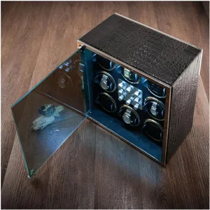 8 Watches in Wood Shell and Black Leather Watches Display moderate motif dispute race ponderous incentive Box with LED Lights Adjustable Watch Pillows Silent Motor 5 Rotation Mode Automatic Watch Winder for 