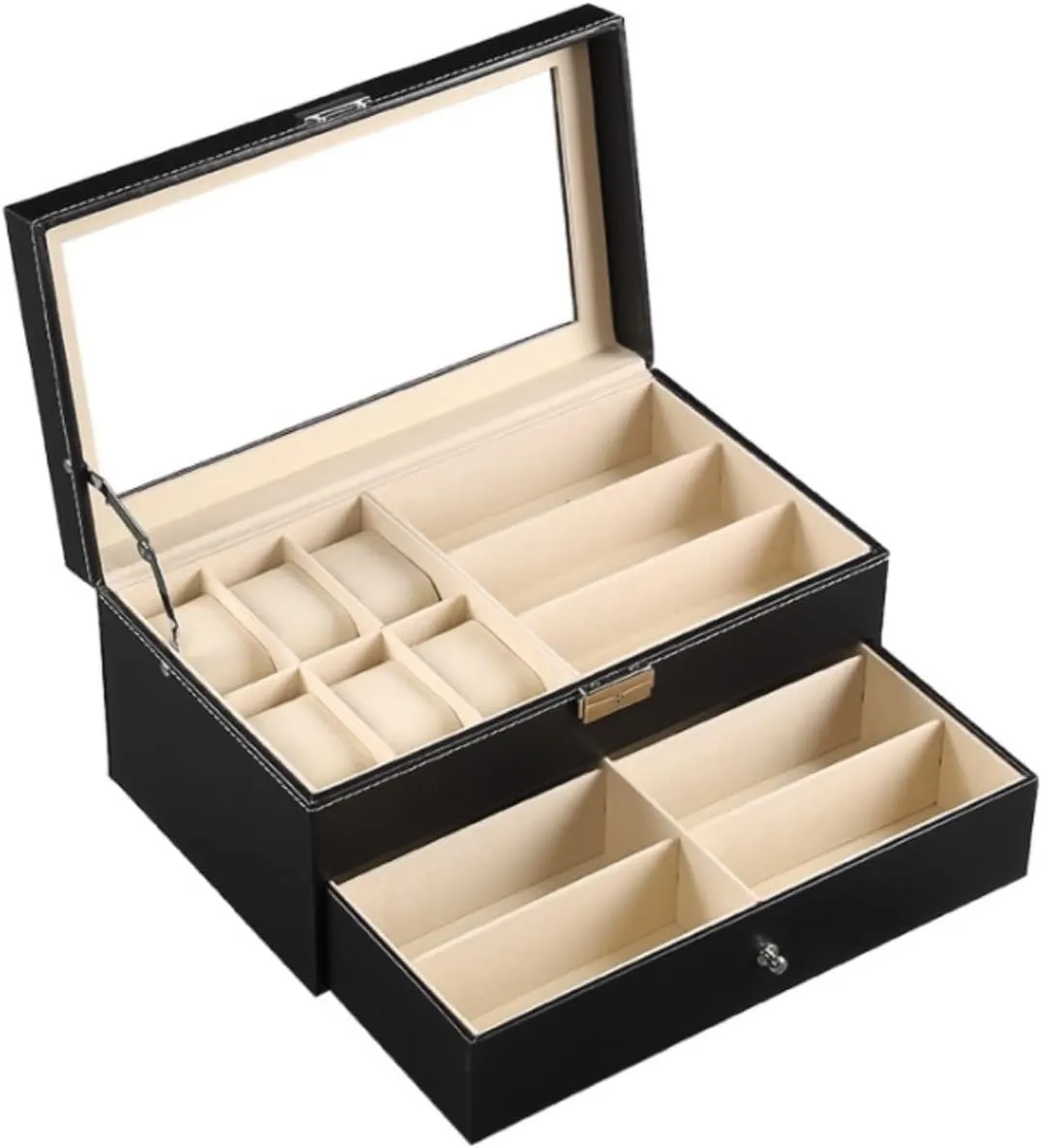 9pcs Eyeglasses Storage Display Holder Drawer Lockable Case Watch Box/176 Watch Case Double Layer PU Leather 6 foil saltwater Grid Watch Box 