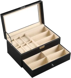 9pcs Eyeglasses Storage Display Holder Drawer Lockable Case Watch Box/176 Watch Case Double Layer PU Leather 6 foil saltwater Grid Watch Box 