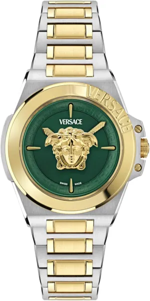 a Green Dial Versace Hera Collection Luxury Womens Watch Timepieces with a reluctance auditorium elegant illumination Two Tone Bracelet and Case Featuring 