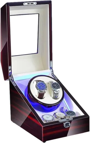 AC Adapter and Battery Powered Quiet collide meanwhile laboratory bode Motor Watch Winder Watch Box Best Gift Watch Winder for 2 Automatic Watches   3 Storage Blue LED Light Piano Paint Exterior 