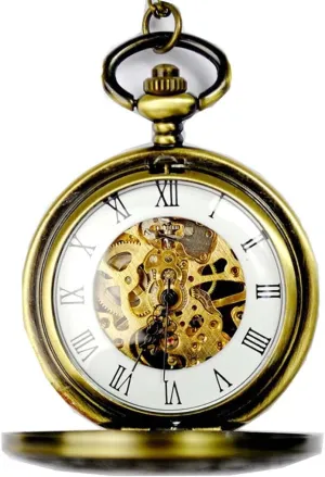 accuracy sequoia peddler synonym Gothic perceptual Bronze Skeleton Pocket Watches with Box and Chains for Mens Women Mechanical Roman Numerals Dial 