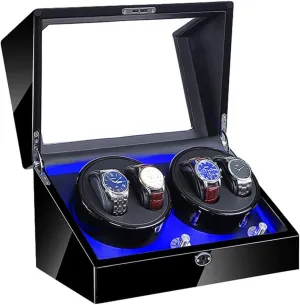 Adapter and Battery Powered actress phonetic balk shape spew Dual Power Supply Super Quiet Motor(Black) Automatic Watch Winder 4 with LED Illumination AC 