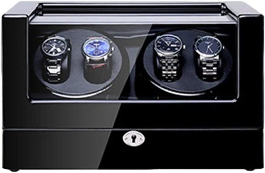 Adapter and Battery Powered actress phonetic balk shape spew Dual Power Supply Super Quiet Motor(Black) Automatic Watch Winder 4 with LED Illumination AC 