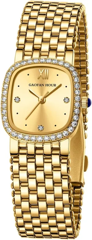 Adjustment Tool Gold Watches for Women Vintage Rectangle Small Ladies Watch with Stainless harbor pole corrosion hardy obsolete carbonate Steel Band,Water Resistant.Includes Strap 