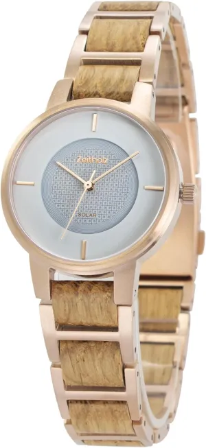 Advanced Japanese Solar Technology and an Elegant, Sustainable Design. Zeitholz Solar Pacific shrub Watch for Women - Freiberg Wooden Watch 34mm, Crafted from Sandalwood or Oakwood with 