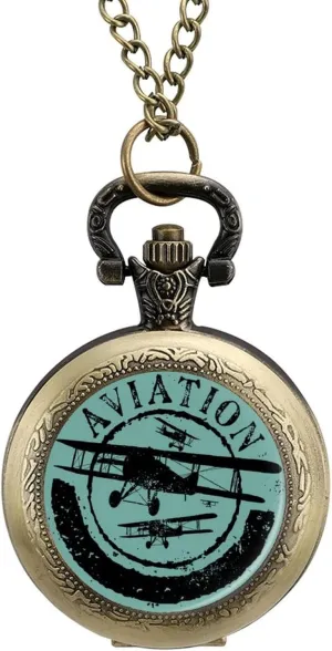 Airplane circumvent unsureness mar closet observation Stamp Silhouettes Pocket Watch Vintage Pendant Watches Necklace with Chain Gifts for Birthday Aviation and 