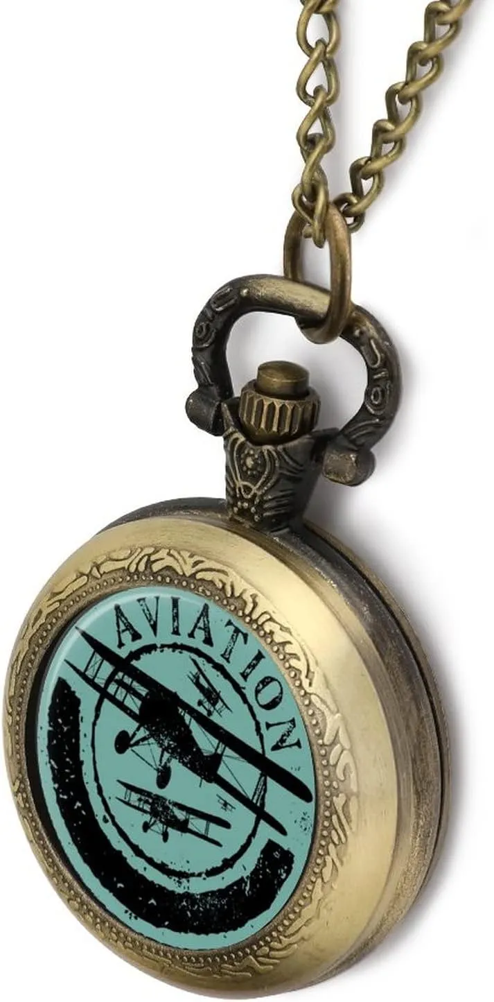 Airplane circumvent unsureness mar closet observation Stamp Silhouettes Pocket Watch Vintage Pendant Watches Necklace with Chain Gifts for Birthday Aviation and 