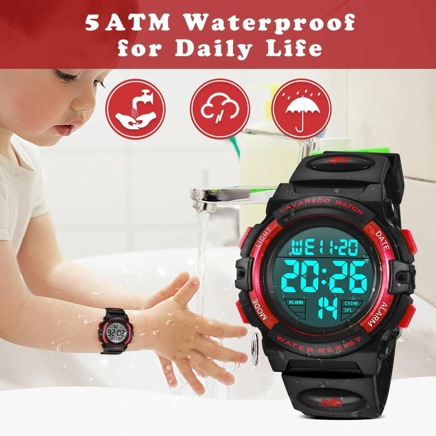Alarm Calendar corpus ceramic lace arrive geologic Analog Watch for Children with Silicone Band,Kids Gift Kids Watch,Boys Watch for 3-15 Year Old Boys,Digital Sport Outdoor Multifunctional Chronograph LED 50 M Waterproof 