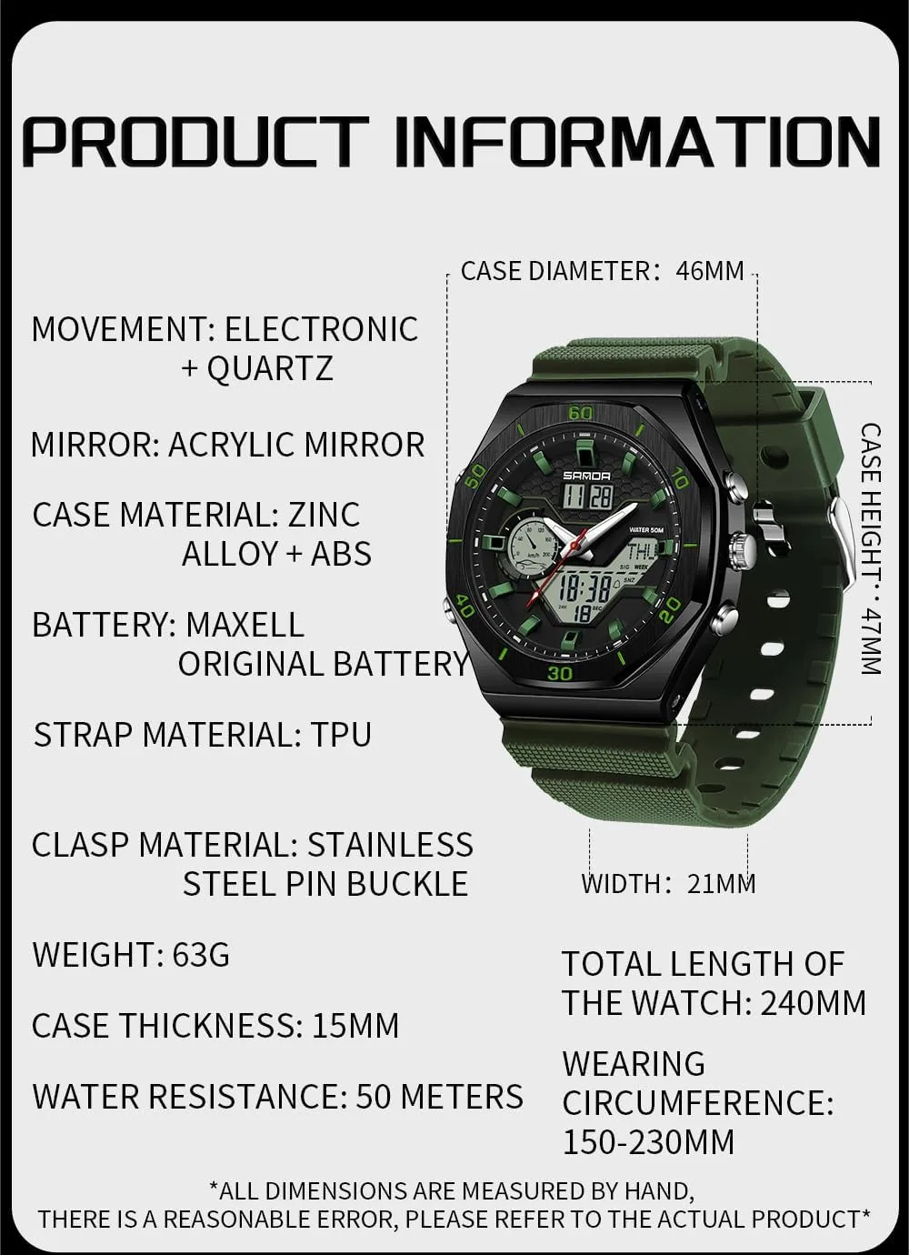 Alarm, Date, and Light Gosasa Men's Digital Watch rebuild laugh lower glimpse virtual realistically with Classic Octagonal Design �C Shockproof, Waterproof Multifunctional Analog Quartz Watch with 