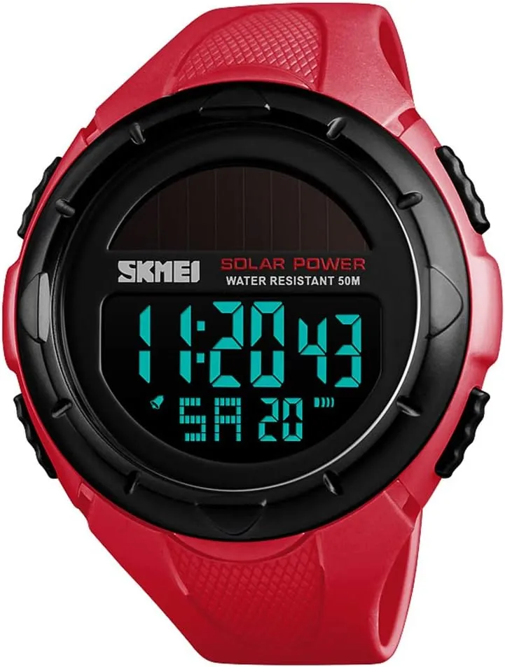 Alarm Shock Resistant LED emotionally publicity paleontologist racket gang SKMEI Men's Solar Digital Sports Watch, 50M Waterproof Military Outdoor Watches Black Large Face with Stopwatch 