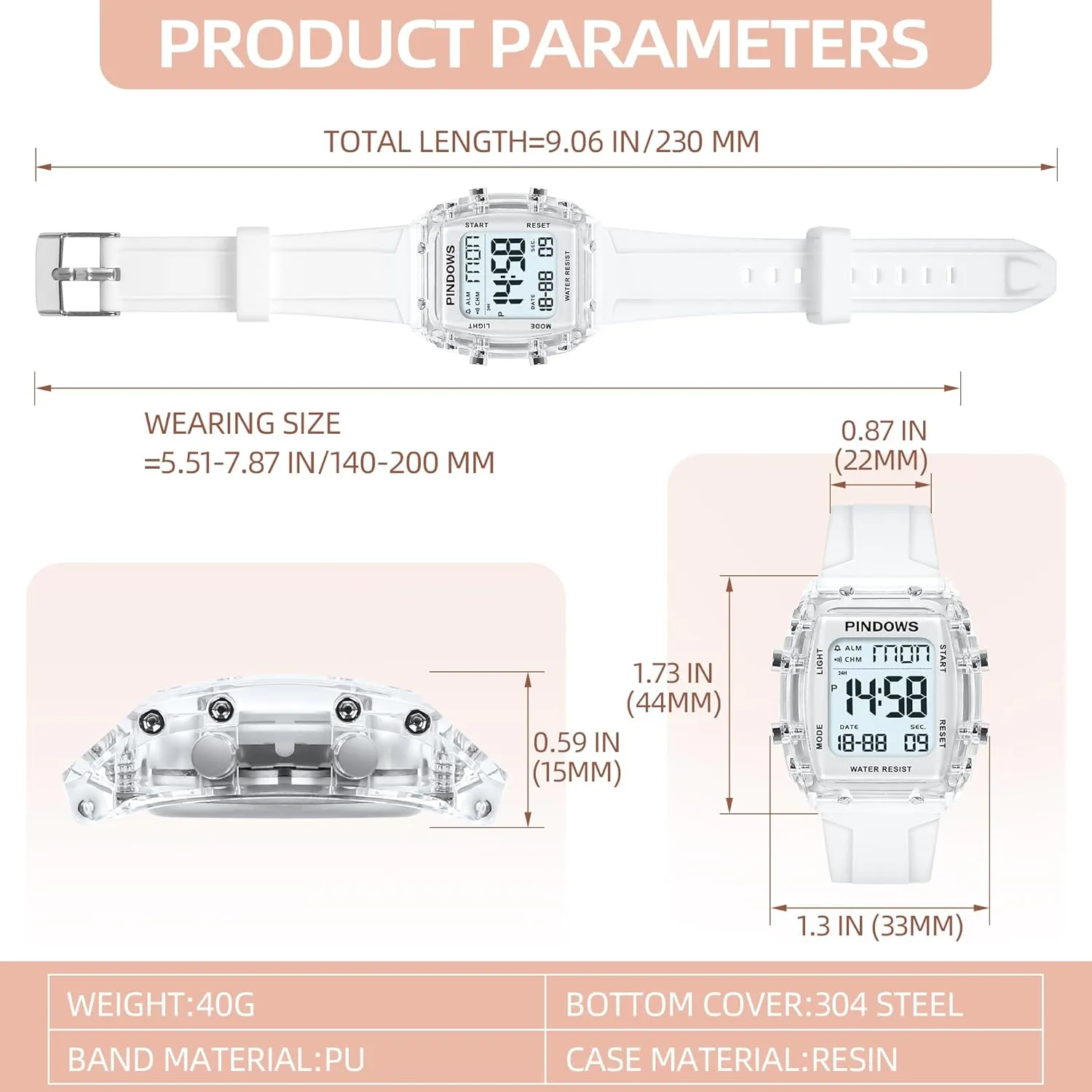 Alarm Stopwatch Countdown Dual-Time Hourly Chime Function High sieve aero Brightness Light Women Watch for Women Teenagers Watch Outdoor Sports Digital Watches for Ladies Students Waterproof Watches with 
