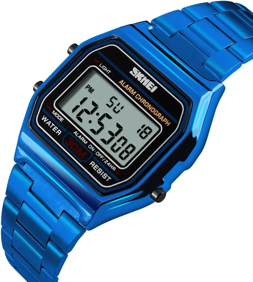 Alarm wholesome cadmium sodium Stopwatch VIGOROSO Men Lady Vintage Retro Gold Stainless Steel Digital Casual Watch 