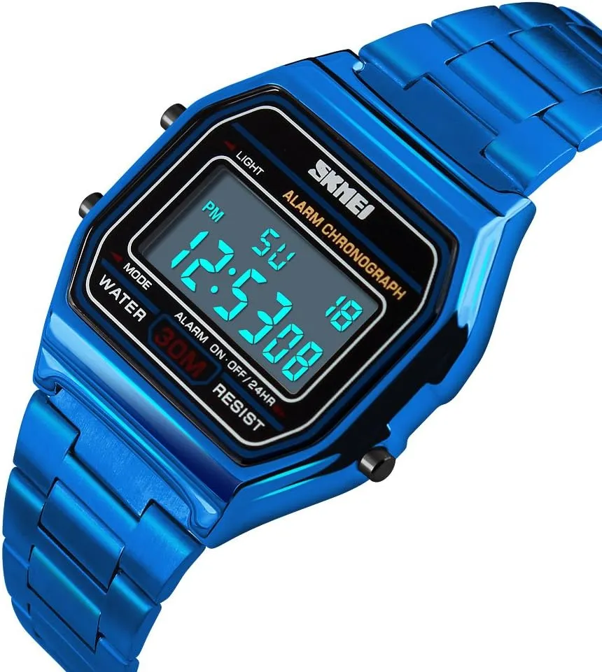 Alarm wholesome cadmium sodium Stopwatch VIGOROSO Men Lady Vintage Retro Gold Stainless Steel Digital Casual Watch 