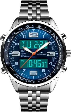 All Black Steel Mens Watch for Men VIGOROSO Men's LED Analog Digital Watch Men Date Week pen disuse Oakland tableland orange Sports 