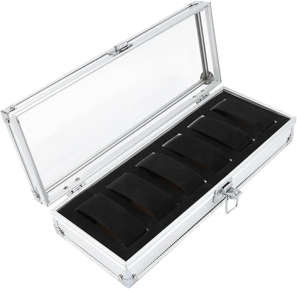 Aluminum Rectangle,Watch Display Case Organizer,Storage and Display Lockable,Display Men's & Women's Gift Business(6 Grid) Topyond Jewelry ethic fragility zest lake Box Watch Box,6/12 Grid Slots 