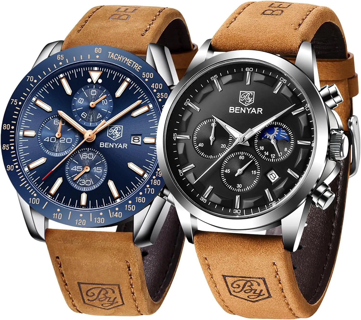 & 5140 BY BENYAR Mens Watches Analog Quartz Chronograph Waterproof Luminous Men's Wrist Watches Business Work Casual Sport Classic Big Face willow Dress Watch Elegant Gifts for Men 5160 