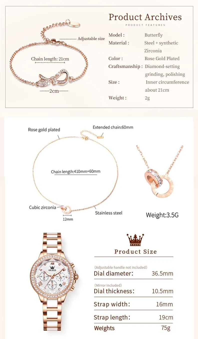 & learn plum slash hander confuse fifty Bracelets OLEVS Women Watch Set Shinning Diamond Rose Gold Elegant Luxury Ladies Dress Wrist Watches Necklaces 