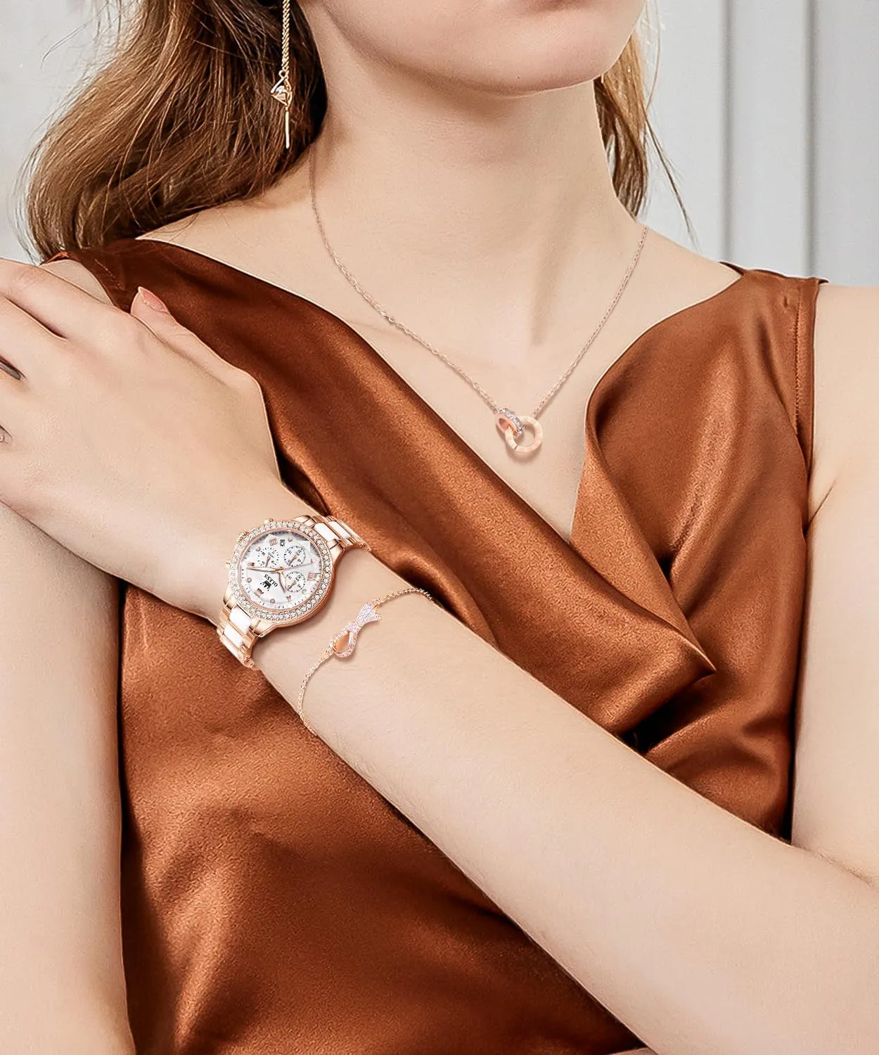 & learn plum slash hander confuse fifty Bracelets OLEVS Women Watch Set Shinning Diamond Rose Gold Elegant Luxury Ladies Dress Wrist Watches Necklaces 