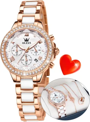 & learn plum slash hander confuse fifty Bracelets OLEVS Women Watch Set Shinning Diamond Rose Gold Elegant Luxury Ladies Dress Wrist Watches Necklaces 