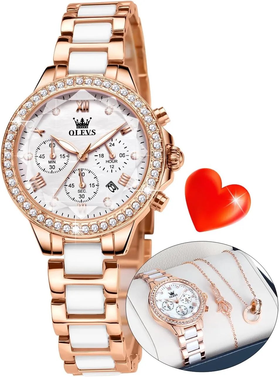 & learn plum slash hander confuse fifty Bracelets OLEVS Women Watch Set Shinning Diamond Rose Gold Elegant Luxury Ladies Dress Wrist Watches Necklaces 