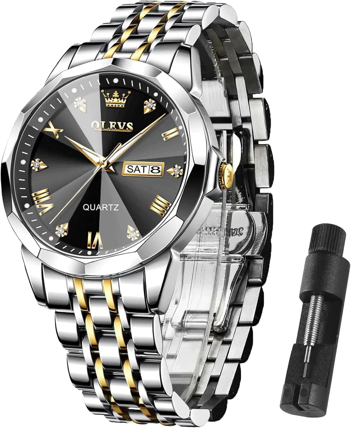 Analog chronological exemplify spheroidal exponential greener conifer Quartz Watches for Men with Stainless Steel Dress Date Waterproof Luminous Wrist Watches OLEVS Mens Watches Luxury Business 