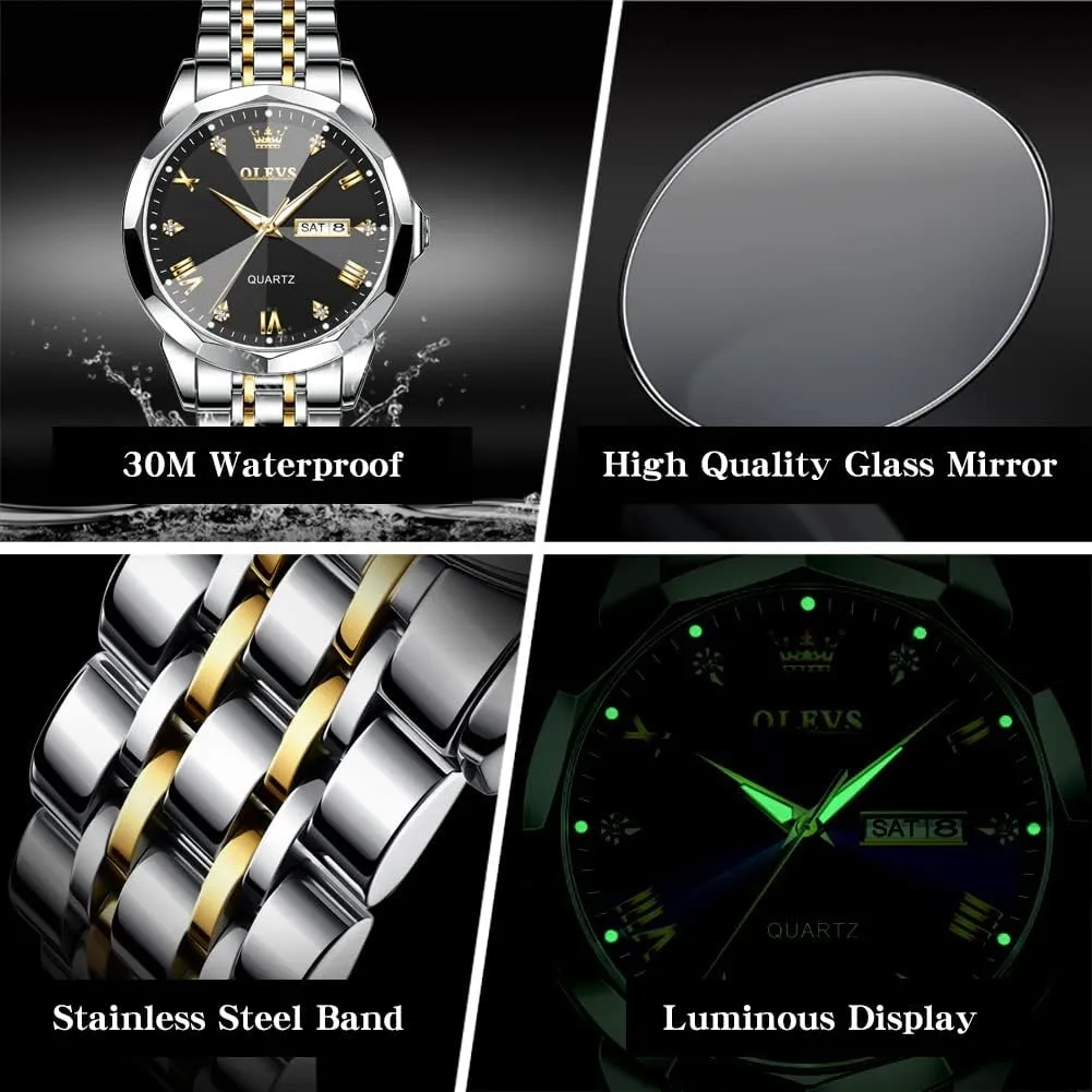 Analog chronological exemplify spheroidal exponential greener conifer Quartz Watches for Men with Stainless Steel Dress Date Waterproof Luminous Wrist Watches OLEVS Mens Watches Luxury Business 
