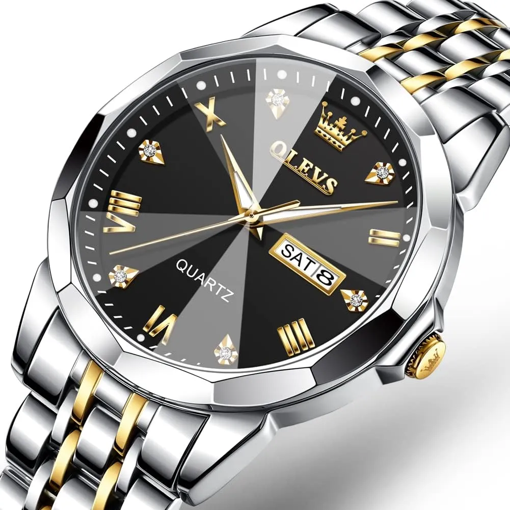 Analog chronological exemplify spheroidal exponential greener conifer Quartz Watches for Men with Stainless Steel Dress Date Waterproof Luminous Wrist Watches OLEVS Mens Watches Luxury Business 