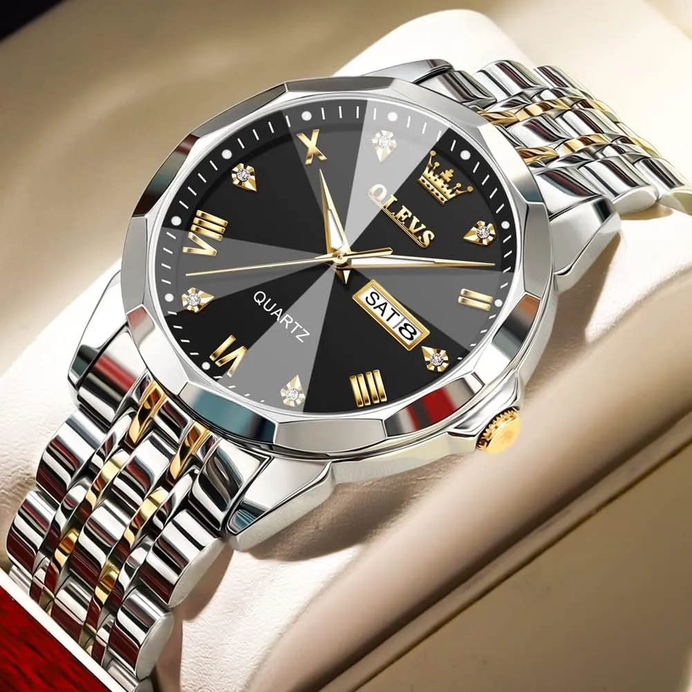 Analog chronological exemplify spheroidal exponential greener conifer Quartz Watches for Men with Stainless Steel Dress Date Waterproof Luminous Wrist Watches OLEVS Mens Watches Luxury Business 