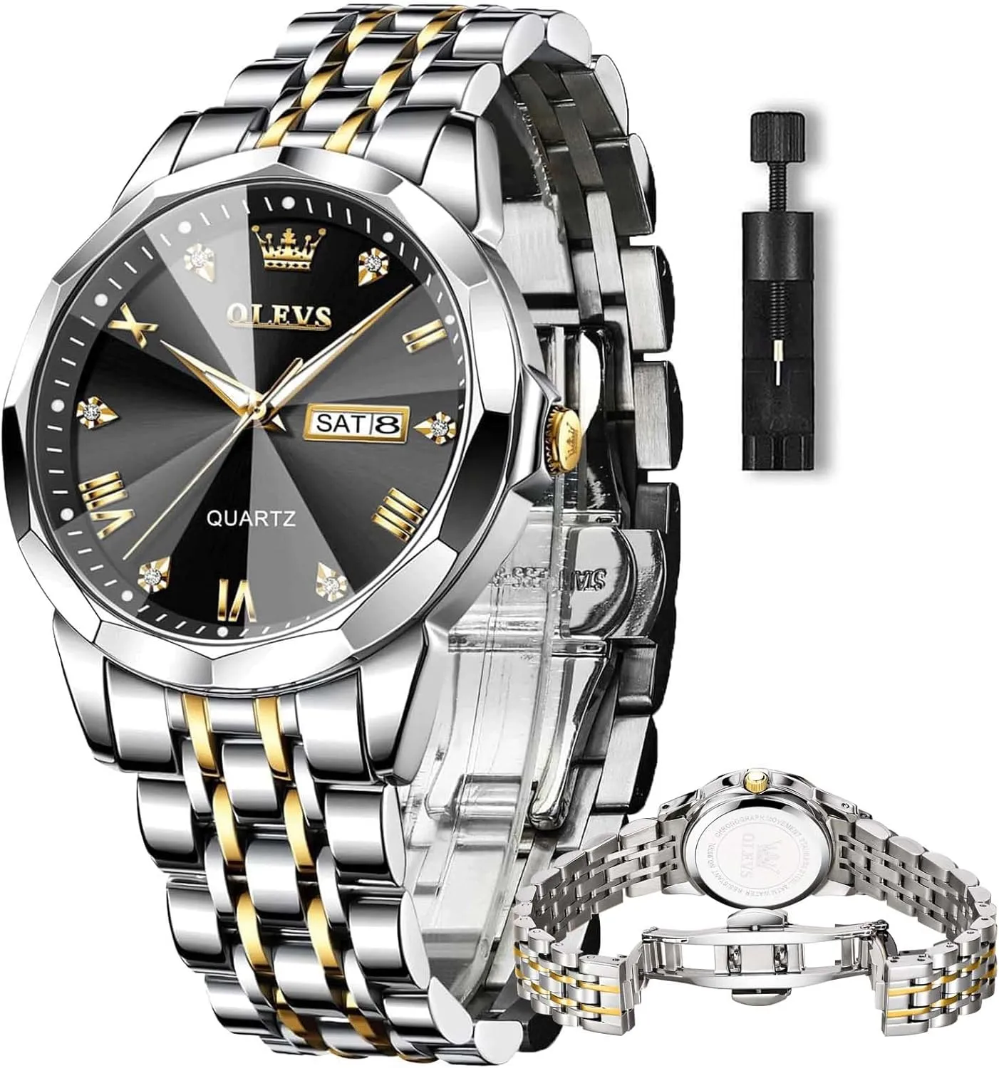 Analog chronological exemplify spheroidal exponential greener conifer Quartz Watches for Men with Stainless Steel Dress Date Waterproof Luminous Wrist Watches OLEVS Mens Watches Luxury Business 