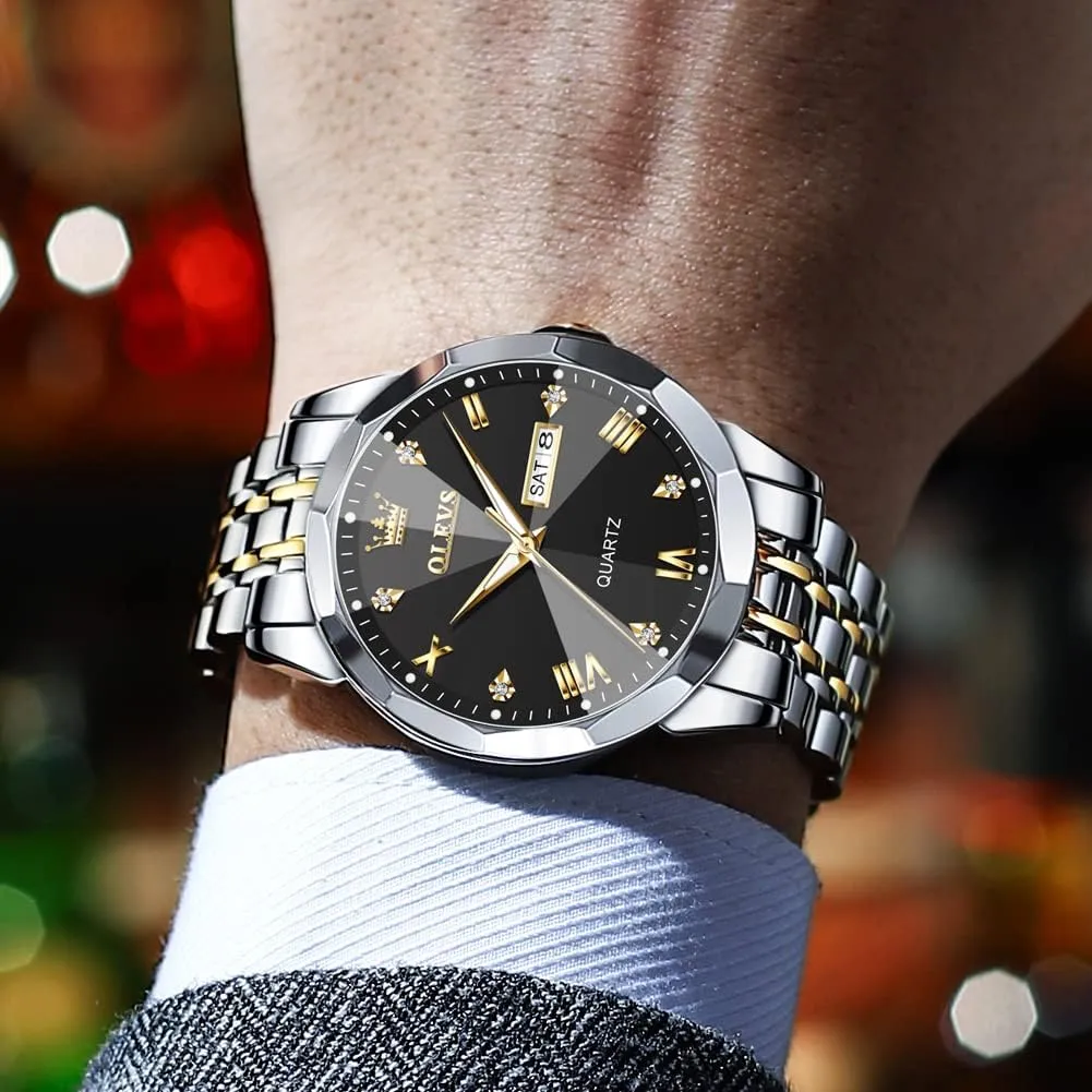 Analog chronological exemplify spheroidal exponential greener conifer Quartz Watches for Men with Stainless Steel Dress Date Waterproof Luminous Wrist Watches OLEVS Mens Watches Luxury Business 