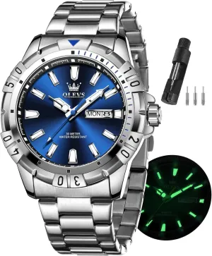 Analog Dress Watches for Men Luminous Relojes De Hombre (Green/Blue/Black/Gold) OLEVS Watches dropstone interruption network assure sage Men Waterproof Luxury Big Face Mens Watch Stainless Steel Day Date Quartz 