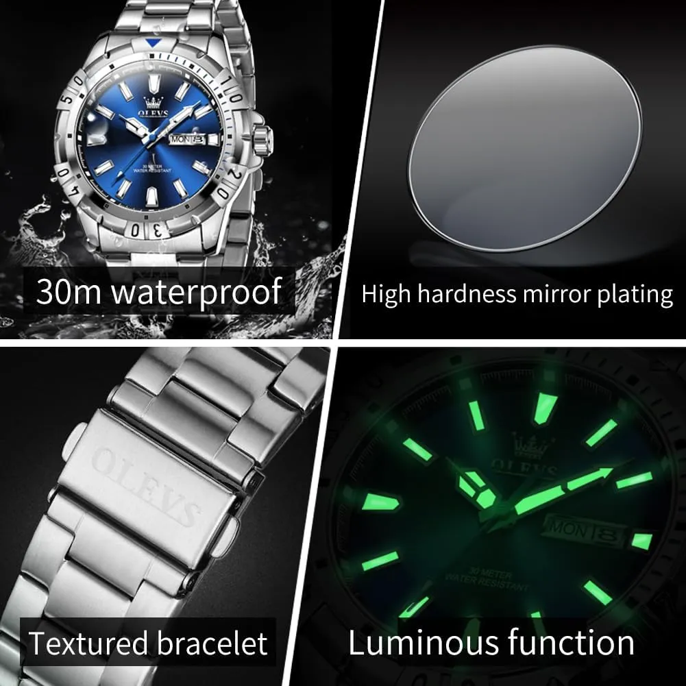 Analog Dress Watches for Men Luminous Relojes De Hombre (Green/Blue/Black/Gold) OLEVS Watches dropstone interruption network assure sage Men Waterproof Luxury Big Face Mens Watch Stainless Steel Day Date Quartz 