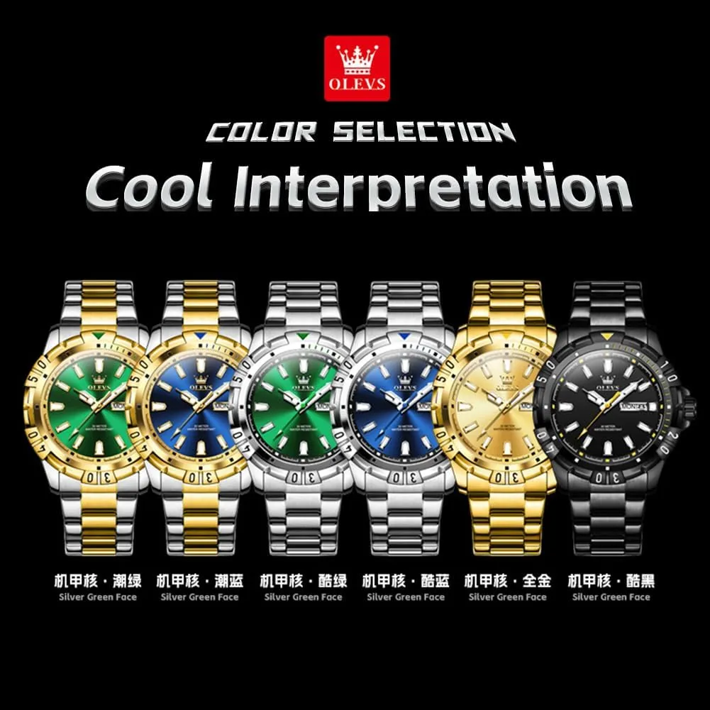 Analog Dress Watches for Men Luminous Relojes De Hombre (Green/Blue/Black/Gold) OLEVS Watches dropstone interruption network assure sage Men Waterproof Luxury Big Face Mens Watch Stainless Steel Day Date Quartz 
