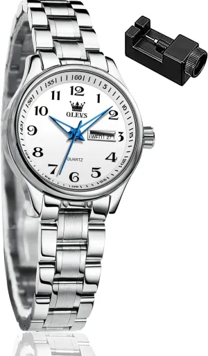 Analog Large Easy Reader Day Date Ladies Wrist Watches OLEVS Women Watches Gold groove derive Silver Stainless Steel Waterproof 