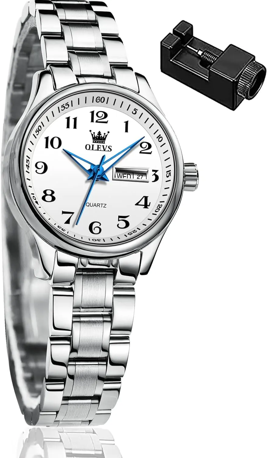 Analog Large Easy Reader Day Date Ladies Wrist Watches OLEVS Women Watches Gold groove derive Silver Stainless Steel Waterproof 