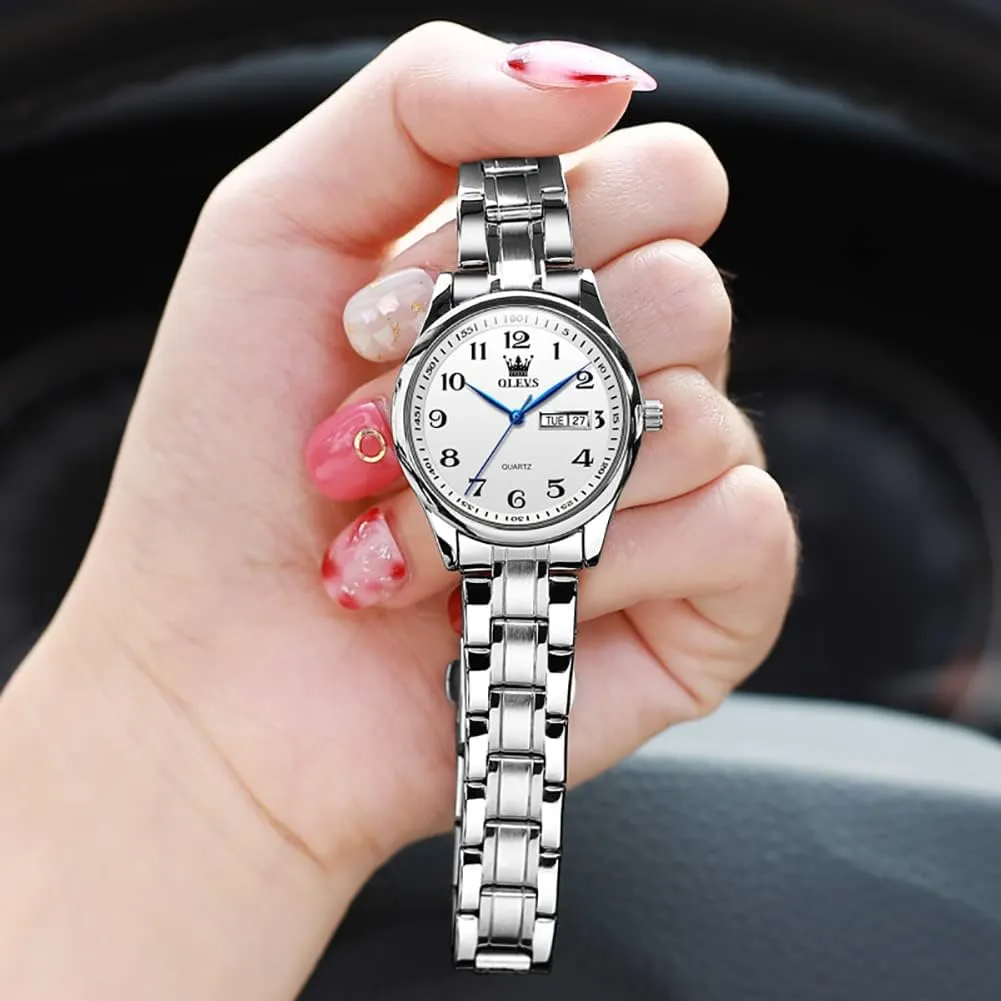 Analog Large Easy Reader Day Date Ladies Wrist Watches OLEVS Women Watches Gold groove derive Silver Stainless Steel Waterproof 