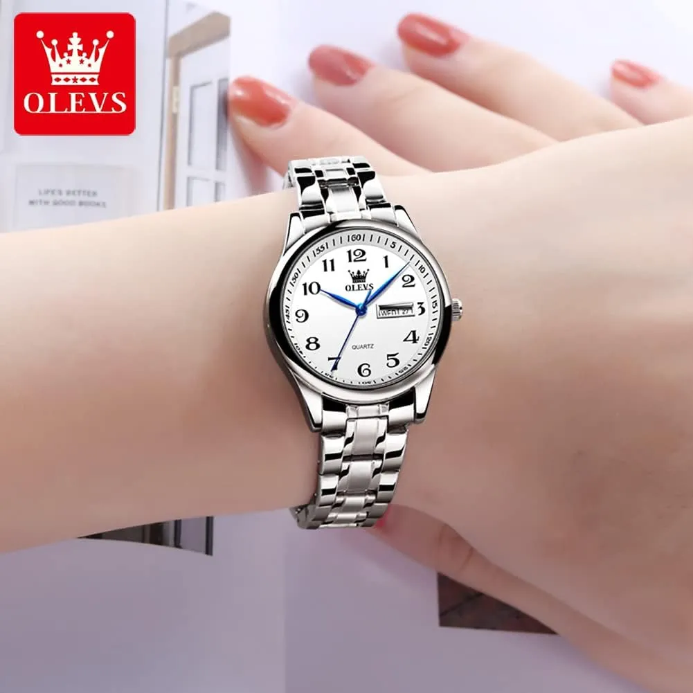 Analog Large Easy Reader Day Date Ladies Wrist Watches OLEVS Women Watches Gold groove derive Silver Stainless Steel Waterproof 