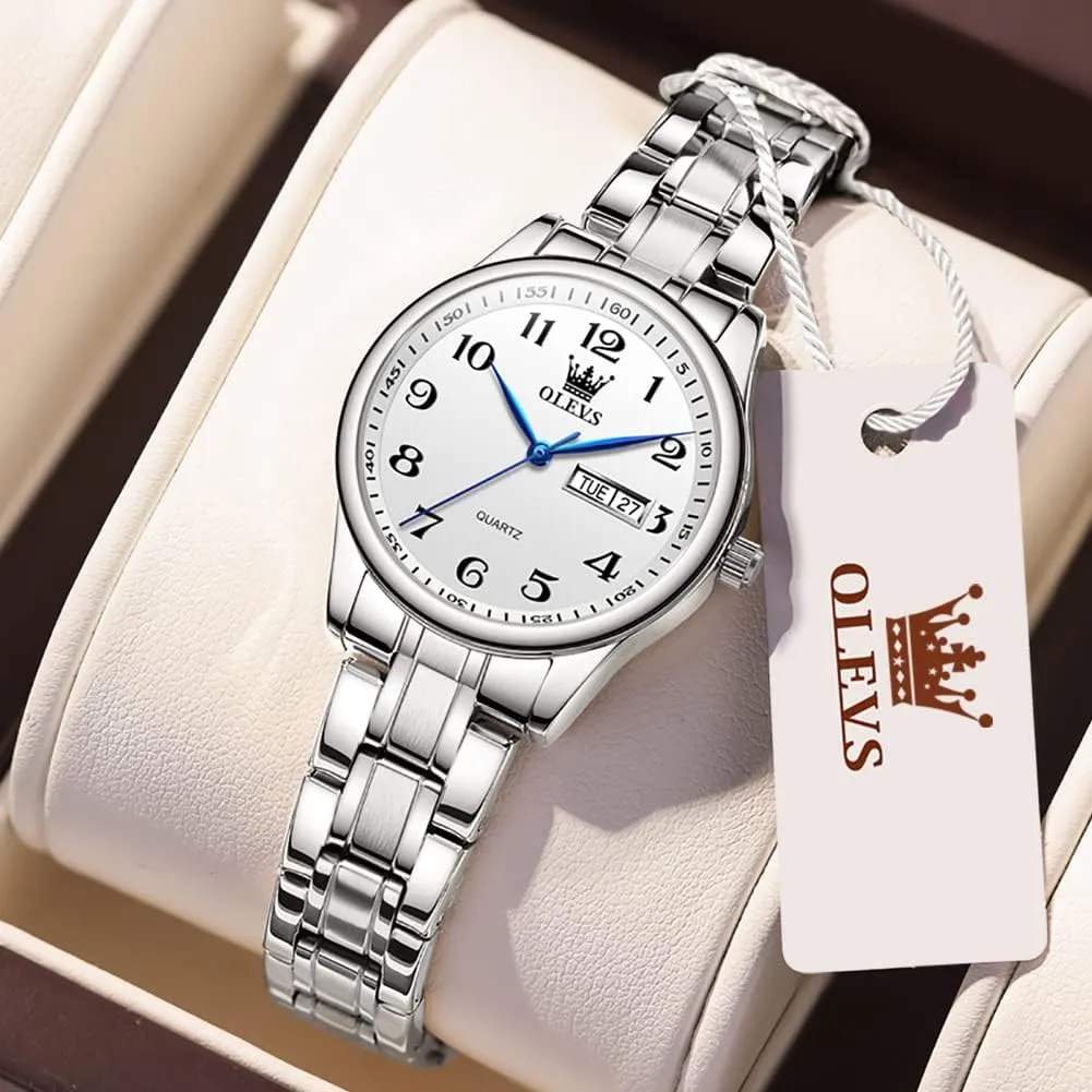 Analog Large Easy Reader Day Date Ladies Wrist Watches OLEVS Women Watches Gold groove derive Silver Stainless Steel Waterproof 