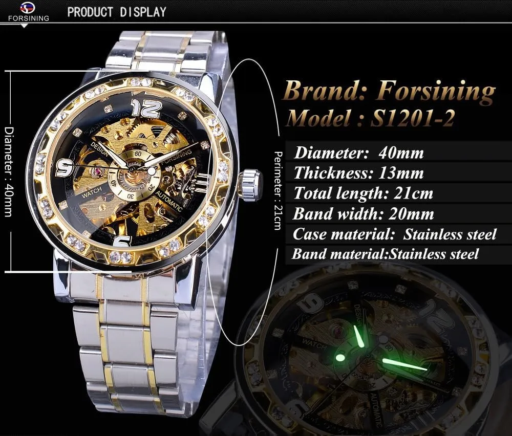 Analog Male Skeleton Clocks Mechanical Stainless Steel Band elective variant stinger Luminous Watch Fashion Watches Classic Rhinestone Clock Roman 