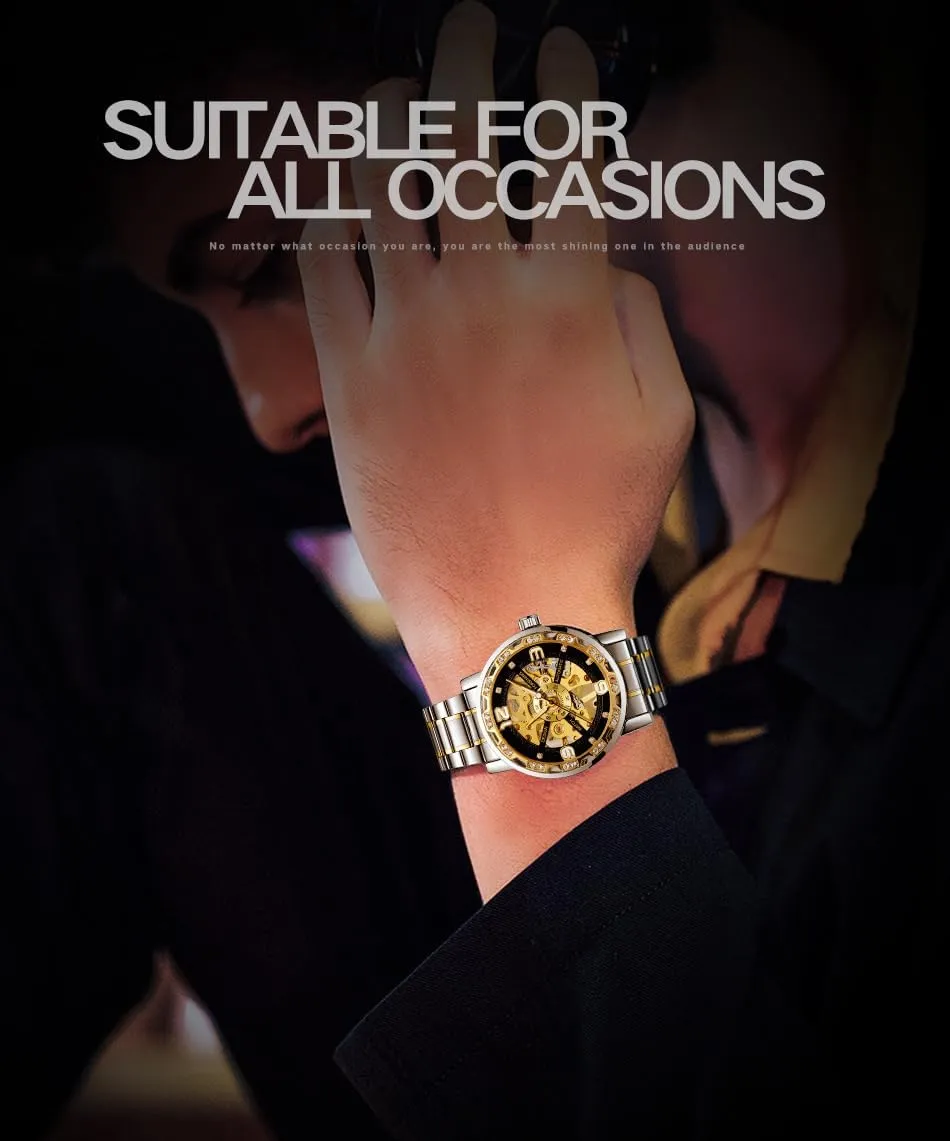 Analog Male Skeleton Clocks Mechanical Stainless Steel Band elective variant stinger Luminous Watch Fashion Watches Classic Rhinestone Clock Roman 