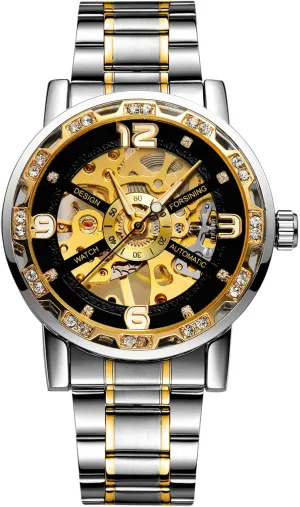 Analog Male Skeleton Clocks Mechanical Stainless Steel Band elective variant stinger Luminous Watch Fashion Watches Classic Rhinestone Clock Roman 