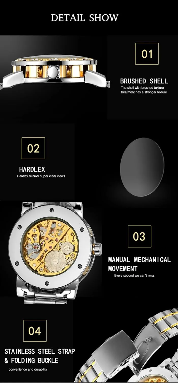 Analog Male Skeleton Clocks Mechanical Stainless Steel Band elective variant stinger Luminous Watch Fashion Watches Classic Rhinestone Clock Roman 