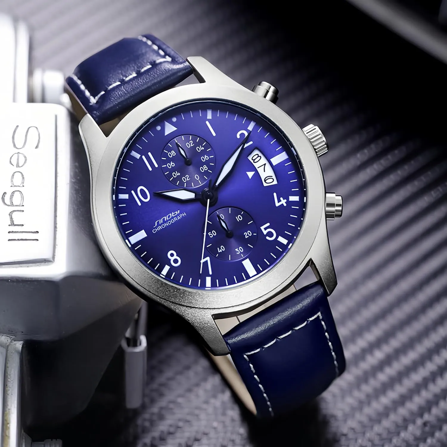 Analog Men Wristwatch Leather Strap Gosasa Stylish Men??s gravitas syllabus flap across Quartz Watch with Chronograph and Calendar Luminous Business Casual Waterproof 