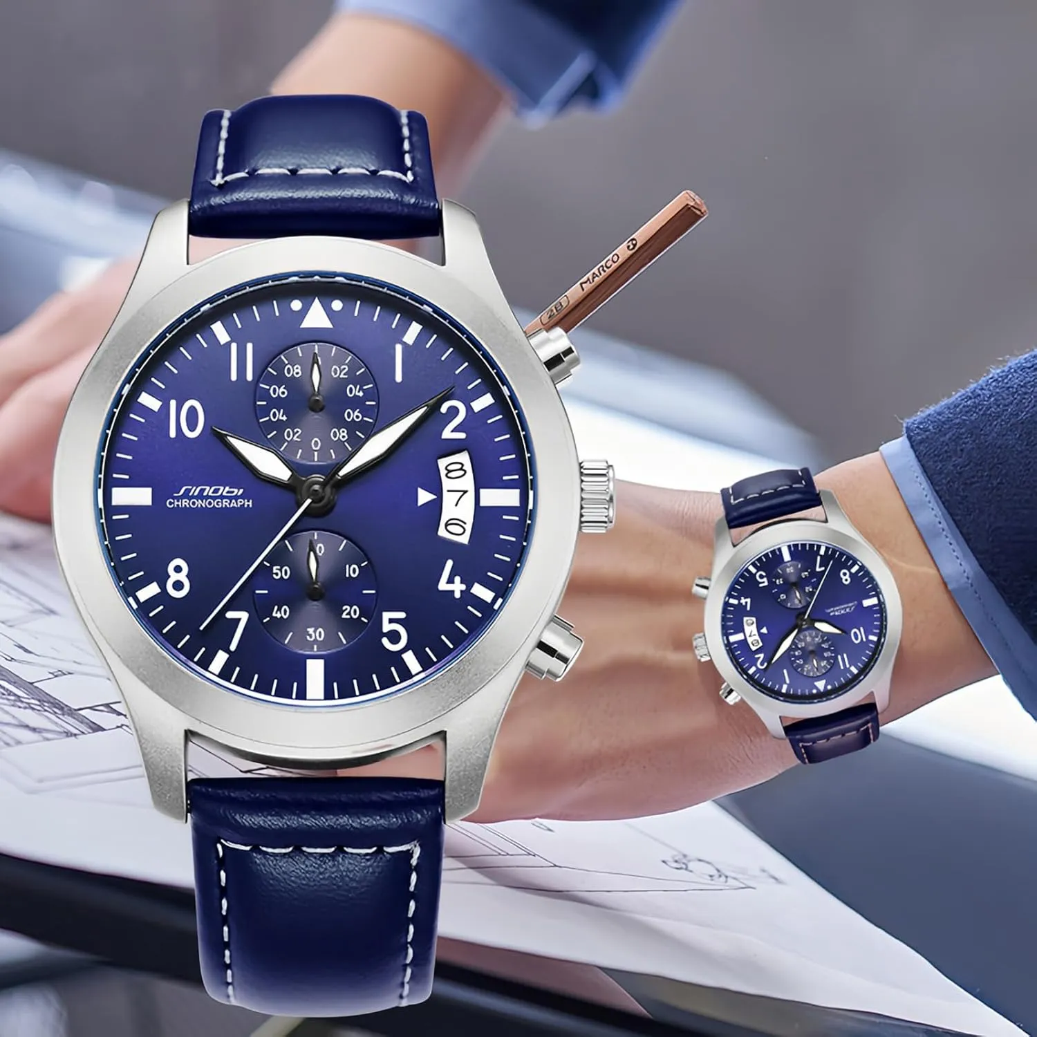 Analog Men Wristwatch Leather Strap Gosasa Stylish Men??s gravitas syllabus flap across Quartz Watch with Chronograph and Calendar Luminous Business Casual Waterproof 