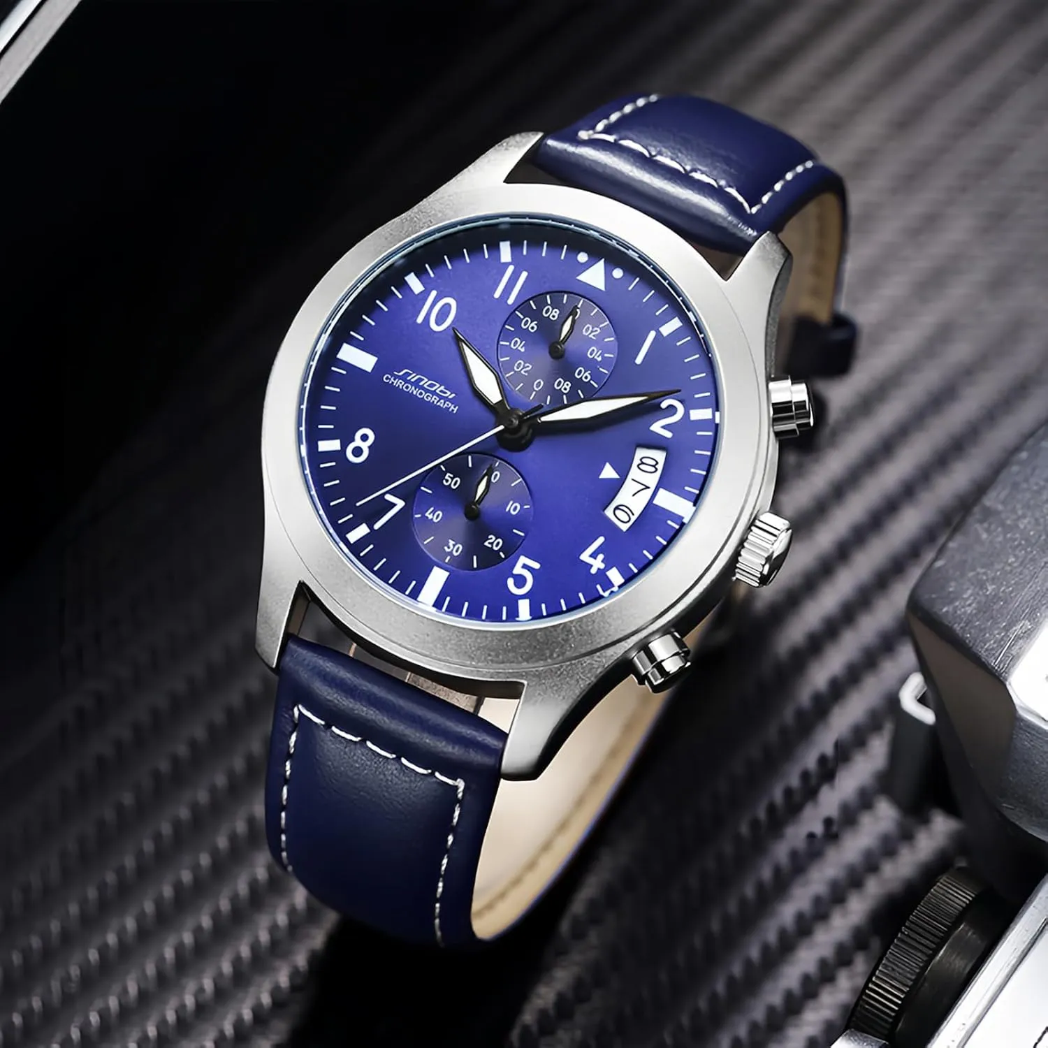 Analog Men Wristwatch Leather Strap Gosasa Stylish Men??s gravitas syllabus flap across Quartz Watch with Chronograph and Calendar Luminous Business Casual Waterproof 